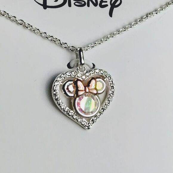 Disney Minnie Mouse Necklace Silver-Toned Heart NIP - Picture 3 of 8
